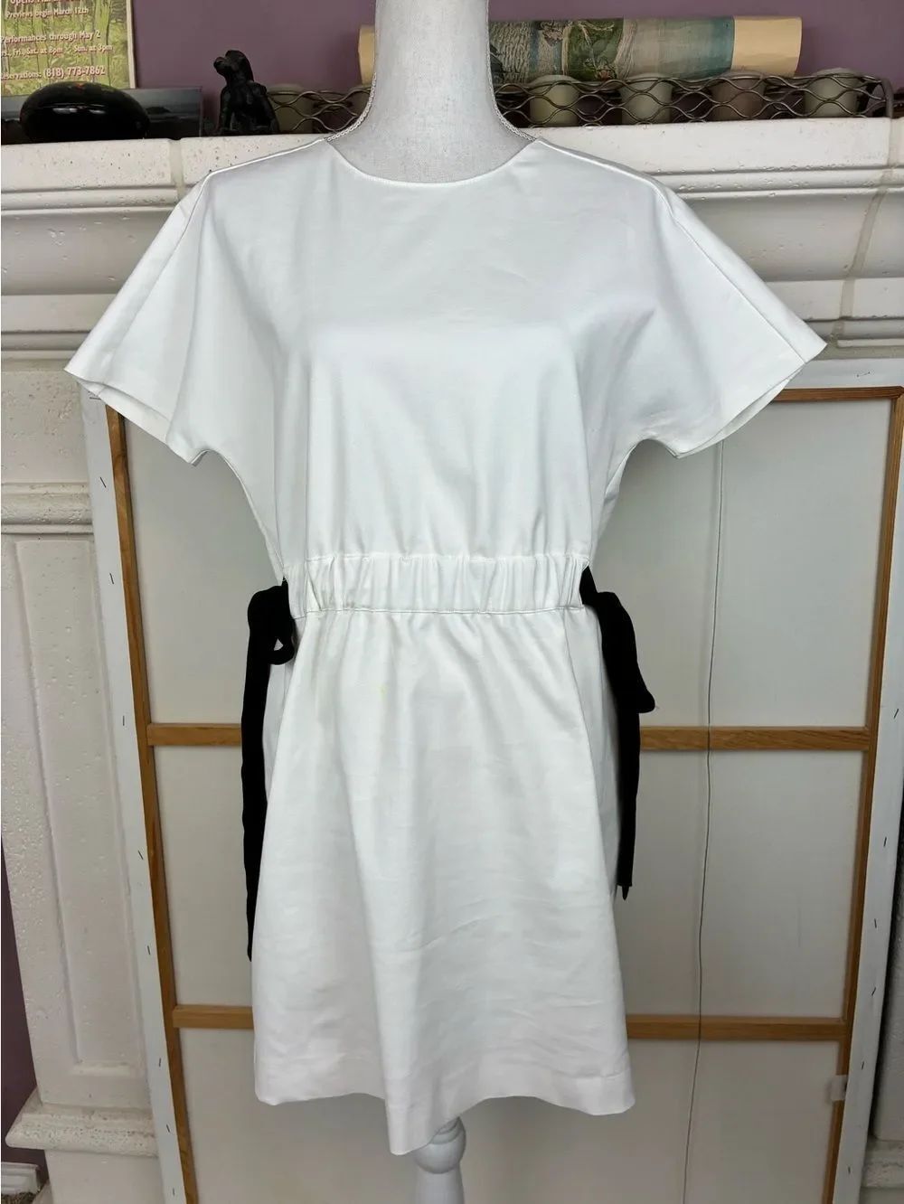 Zara Modern White Mini Dress with Black Side Ties